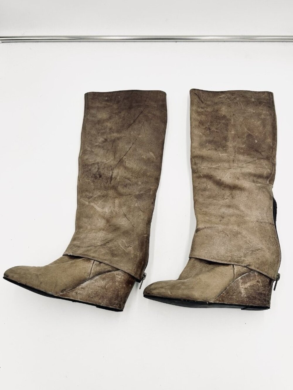 Steven by Steve Madden Taupe Leather 18" High Sz 6.5M Wedge Knee Boots